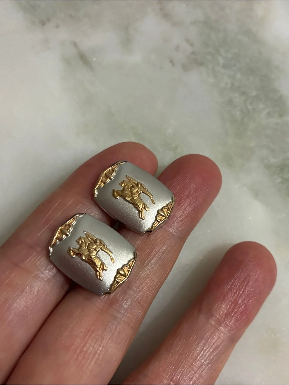 Burberry 925 Silver 18K GF Cuff Links Vintage